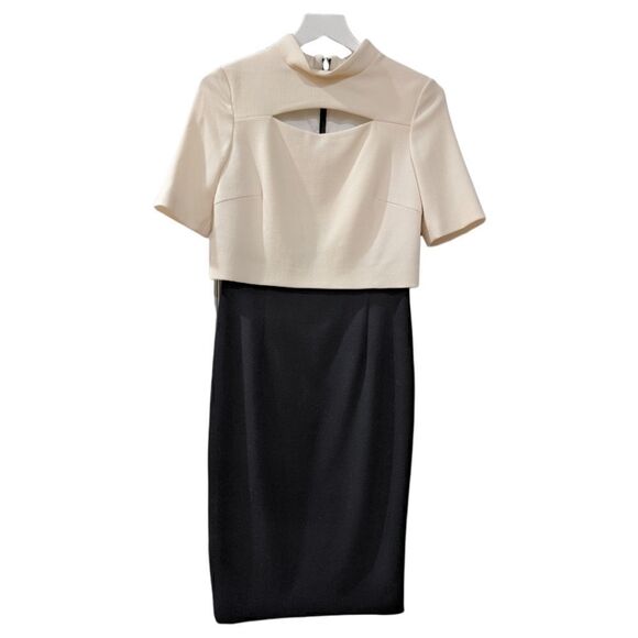 ESCADA Women's Virgin Wool Textured Block Cream & Black Sheath Dress Size 34 - Picture 1 of 8